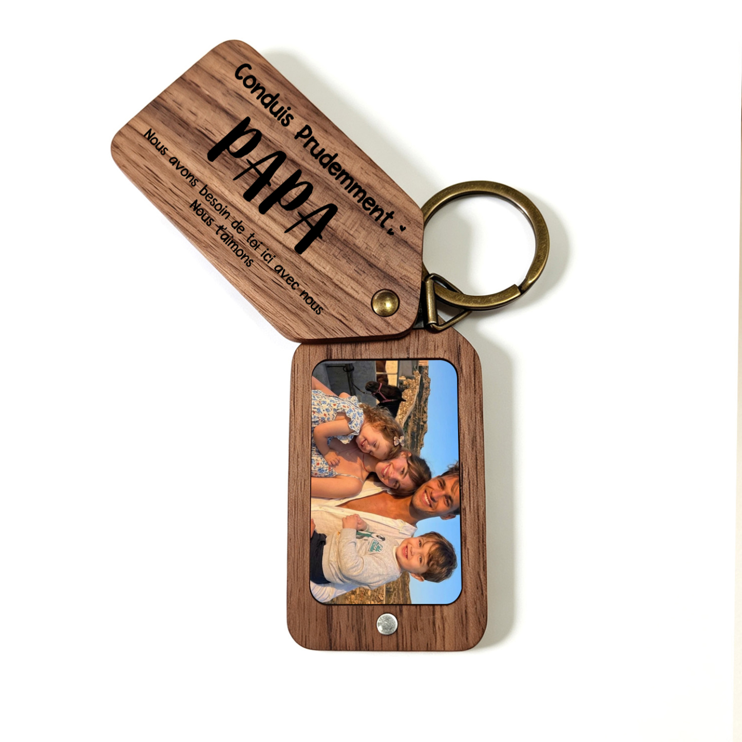 Porte-Clés Photo Personnalisé en Bois « Conduis Prudemment , Papa »