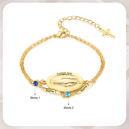 Bracelet avec prénom et pierre de naissance, bracelet croix pour elle