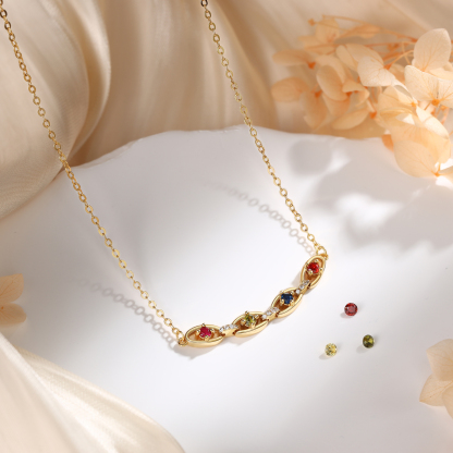Collier Personnalisé avec 2 à 5 Pierres de naissance, Cadeau pour Femmes