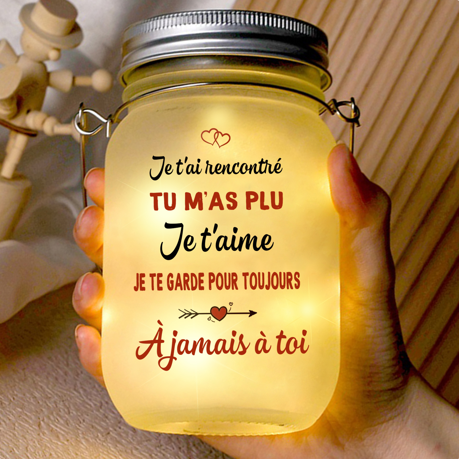 Bouteille Lumineuse Personnalisé Mason Jar solaire - À jamais à toi
