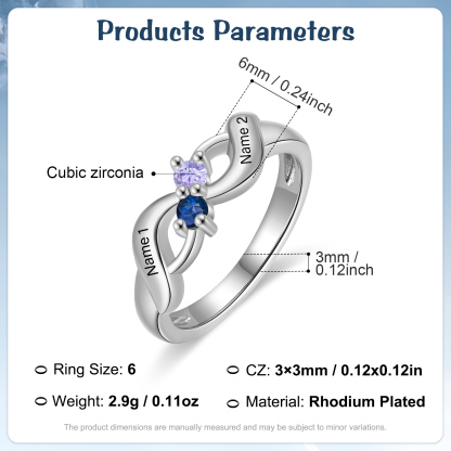 Bague Infini Personnalisée avec Prénoms et Pierres de Naissance – Bijou Gravé pour Femme