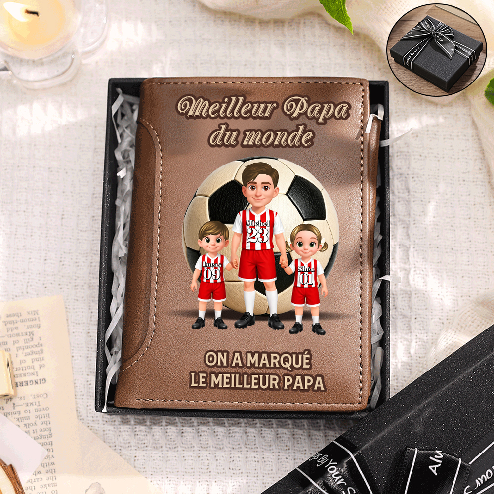 Portefeuille Homme Personnalisé pour Papa – Équipe de Football avec 1 à 6 Enfants