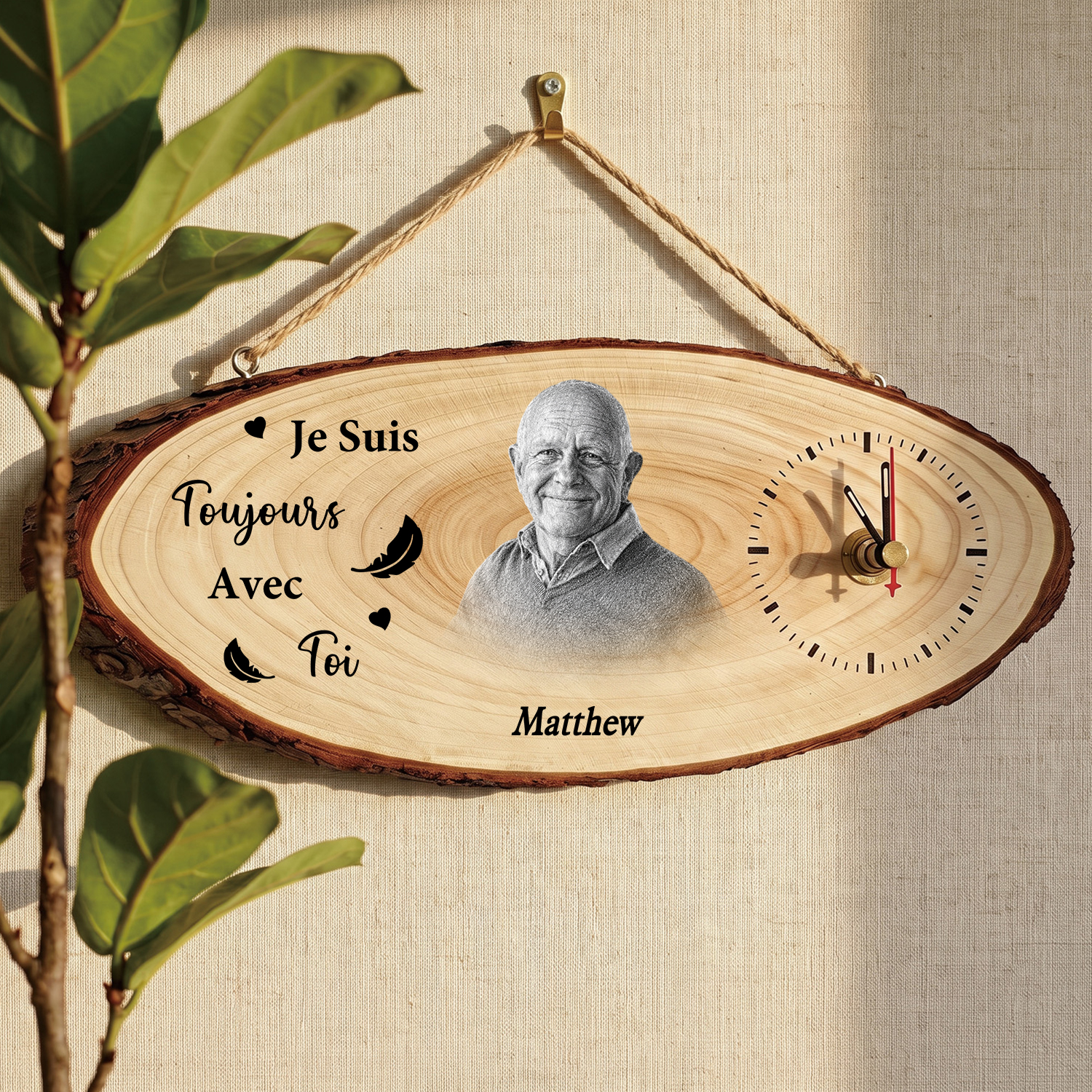 Horloge en Bois Personnalisée Souvenir avec Photo et Prénom – Cadeau Commémoratif pour Famille
