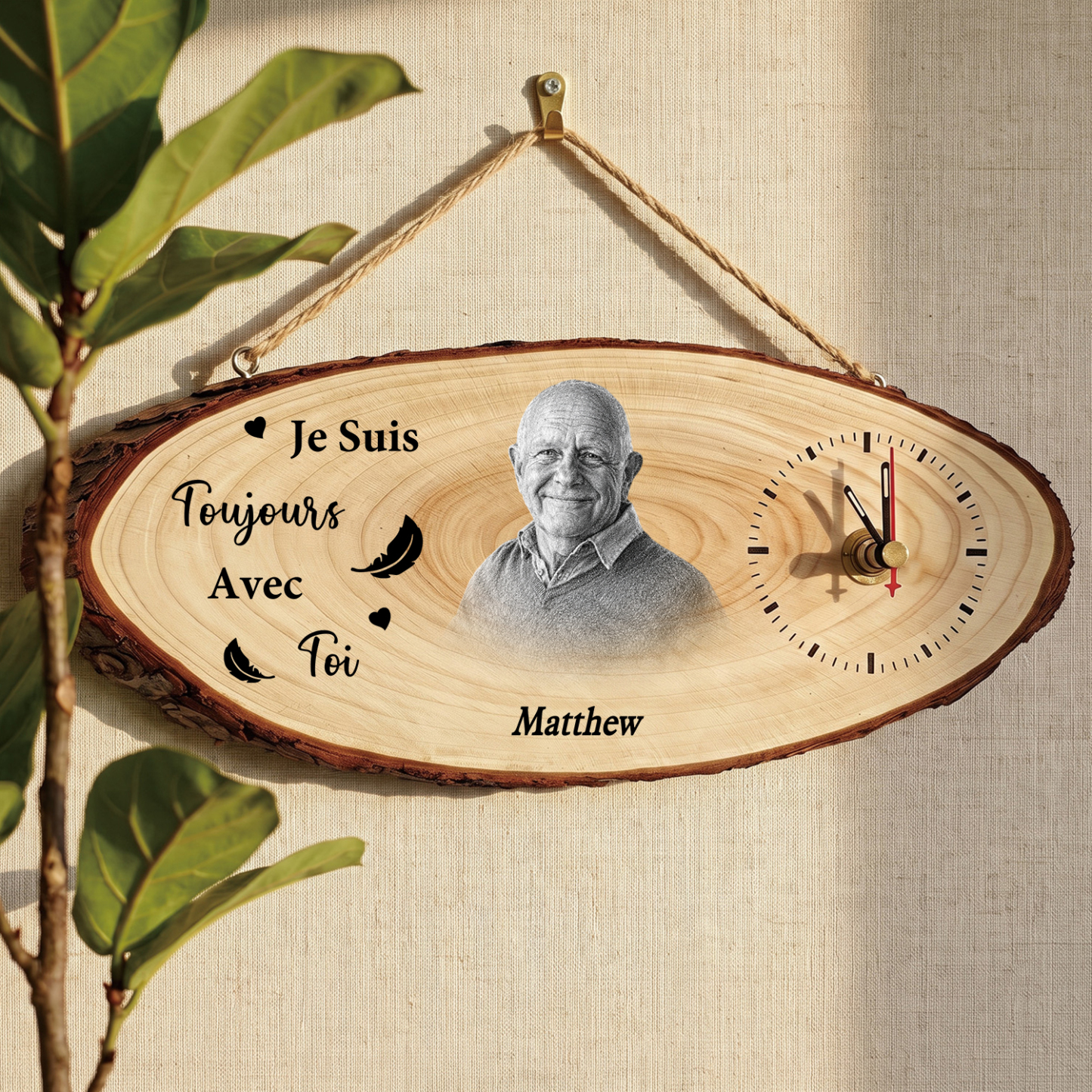 Horloge en Bois Personnalisée Souvenir avec Photo et Prénom – Cadeau Commémoratif pour Famille