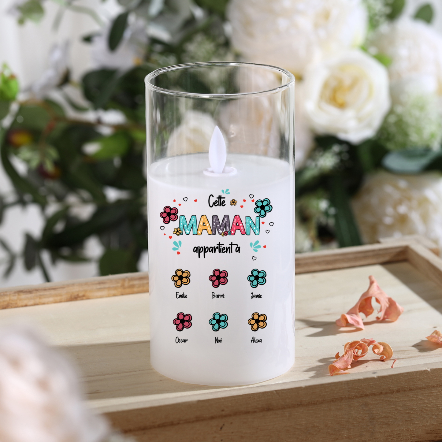 Bougies en verre LED Personnalisée « Cette maman/mamie est aimée par » - Cadeaux Fête des Mères/Grands-Mères