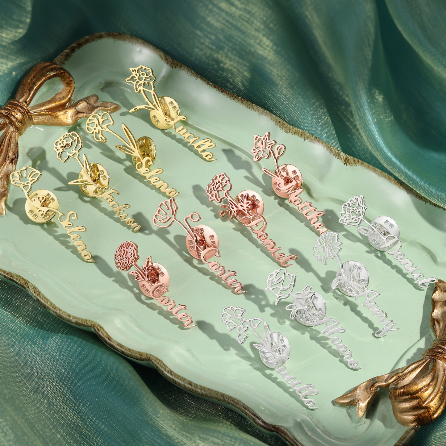 Broche Fleur Personnalisé avec 1 Prénom et Fleur de Naissance1 Cadeau pour Femme | Jessemade