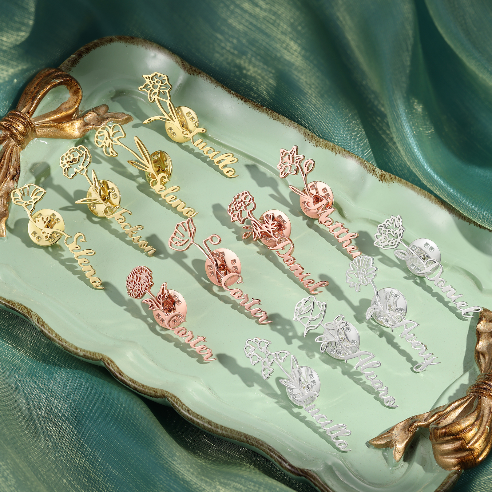 Broche Fleur Personnalisé avec 1 Prénom et Fleur de Naissance1 Cadeau pour Femme | Jessemade