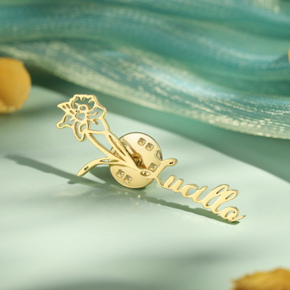 Broche Fleur Personnalisé avec 1 Prénom et Fleur de Naissance1 Cadeau pour Femme | Jessemade