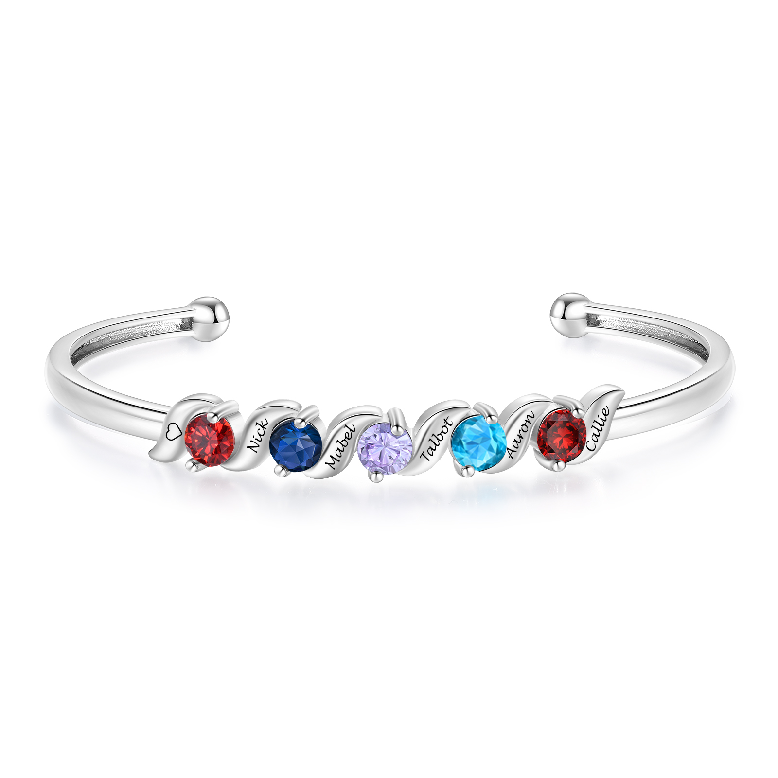 Bracelet jonc familial personnalisé pour femme avec pierres de naissance, personnalisé avec 1 à 5 prénoms et pierres