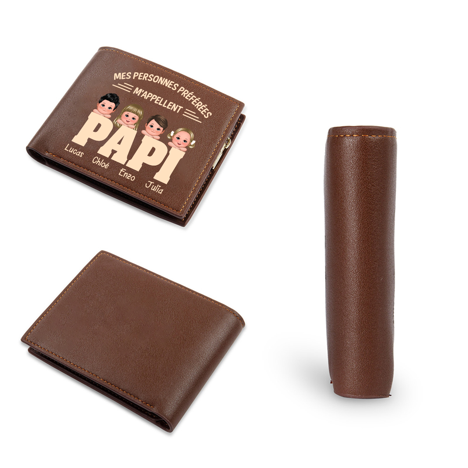 À mon Papi - Portefeuille Personnalisable avec 1-6 Prénoms imprimés avec « Mes personnes préférées m'appellent Papi » | Jessemade