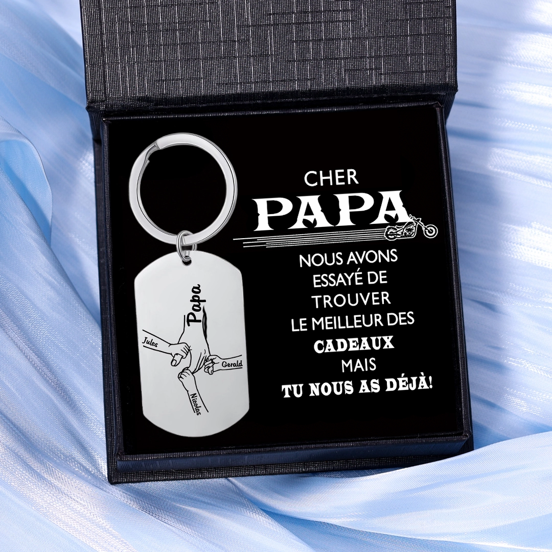 Porte-Clés la main dans la main 3 Prénoms Personnalisés - Cadeau pour Papa