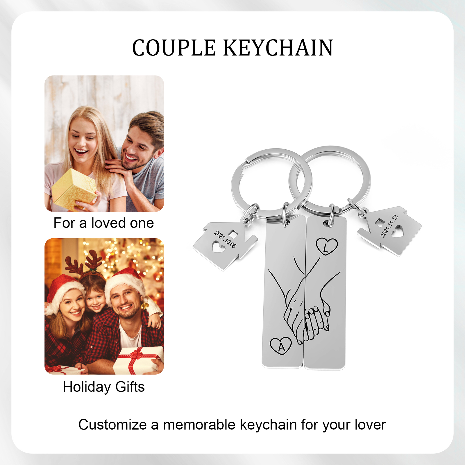 Porte-Clés Personnalisés avec 2 Dates et 2 Lettres Cadeau Coffret pour Couple | Jessemade