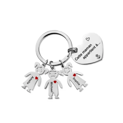 À Maman 3PCS Portefeuille Long Porte-Clés et Carte 3 Prénoms et Dessins Enfant Personnalisés avec 3 Breloques Enfant | Jessemade