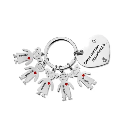 À Maman 3PCS Portefeuille Long Porte-Clés et Carte 5 Prénoms et Dessins Enfant Personnalisés avec 5 Breloques Enfant | Jessemade