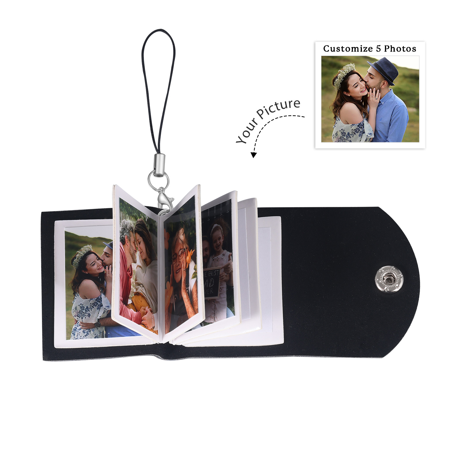 Mini Album Photo en cuir Personnalisé avec 5 Photos et Prénom Cadeau pour Vos Proches/ Amis | Jessemade