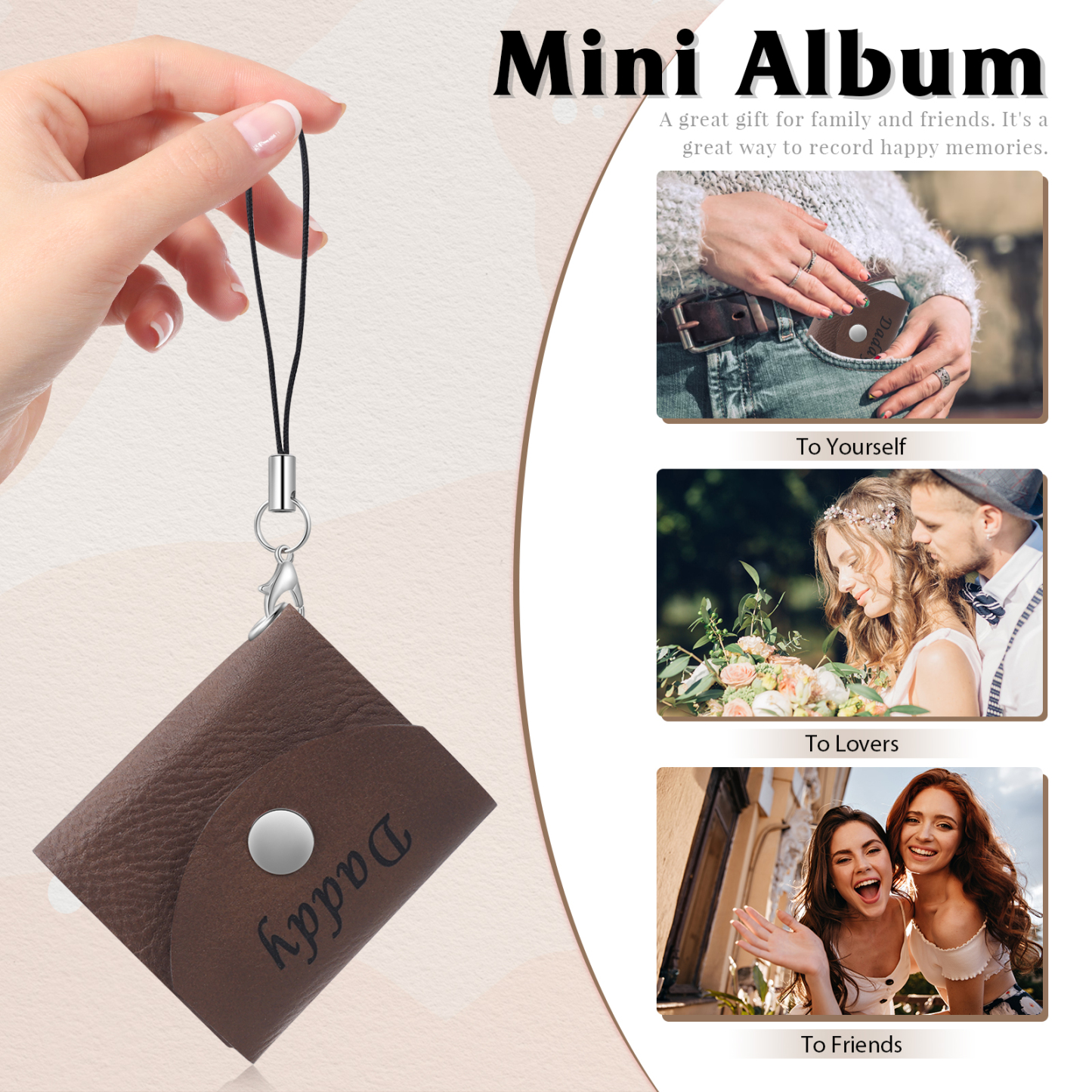 Mini Album Photo en cuir Personnalisé avec 5 Photos et Prénom Cadeau pour Vos Proches/ Amis | Jessemade