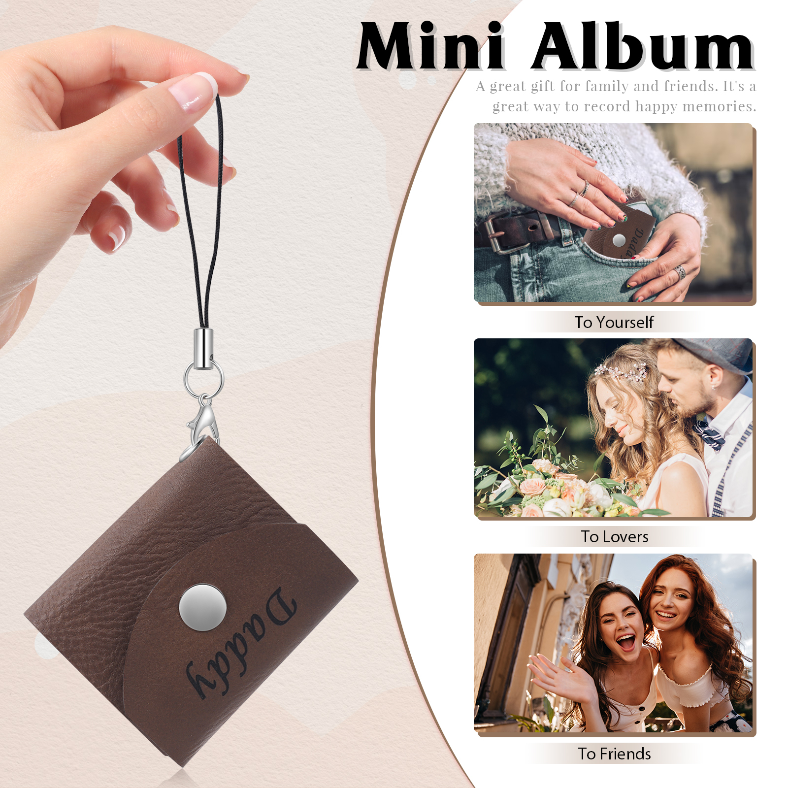 Mini Album Photo en cuir Personnalisé avec 5 Photos et Prénom Cadeau pour Vos Proches/ Amis | Jessemade