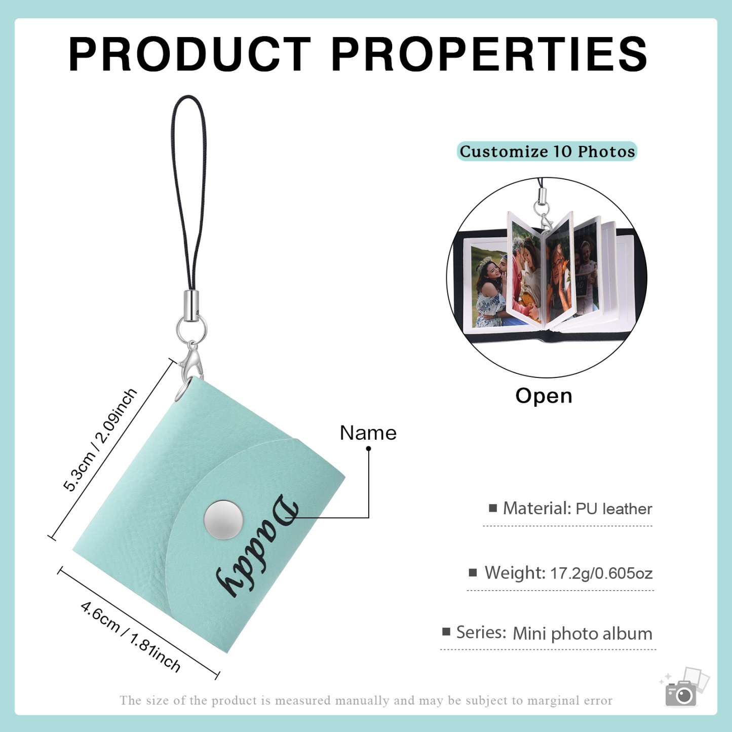 Mini Album Photo en cuir Personnalisé avec 10 Photos et Prénom Cadeau pour Vos Proches/ Amis | Jessemade