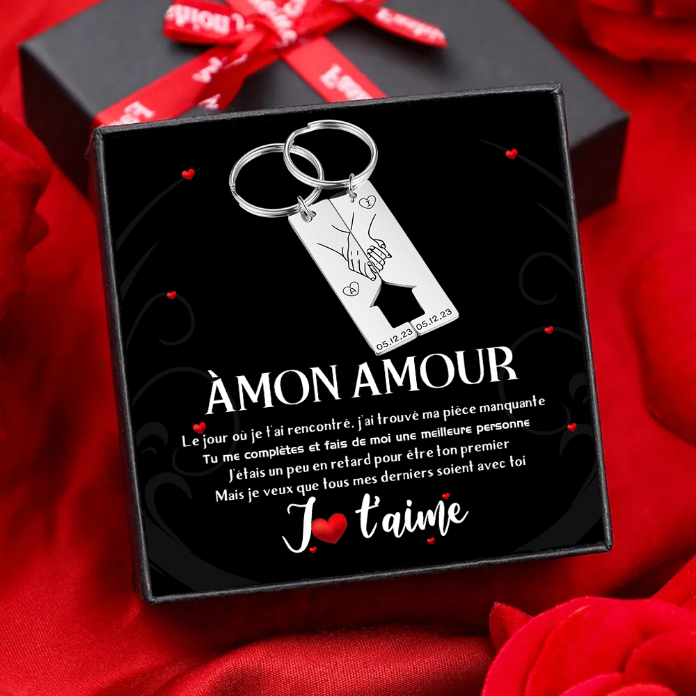 À mon Amour - Porte-Clés la main dans la main 2 Lettres et 2 Dates Personnalisées Coffret Cadeau pour Couple|Jessemade