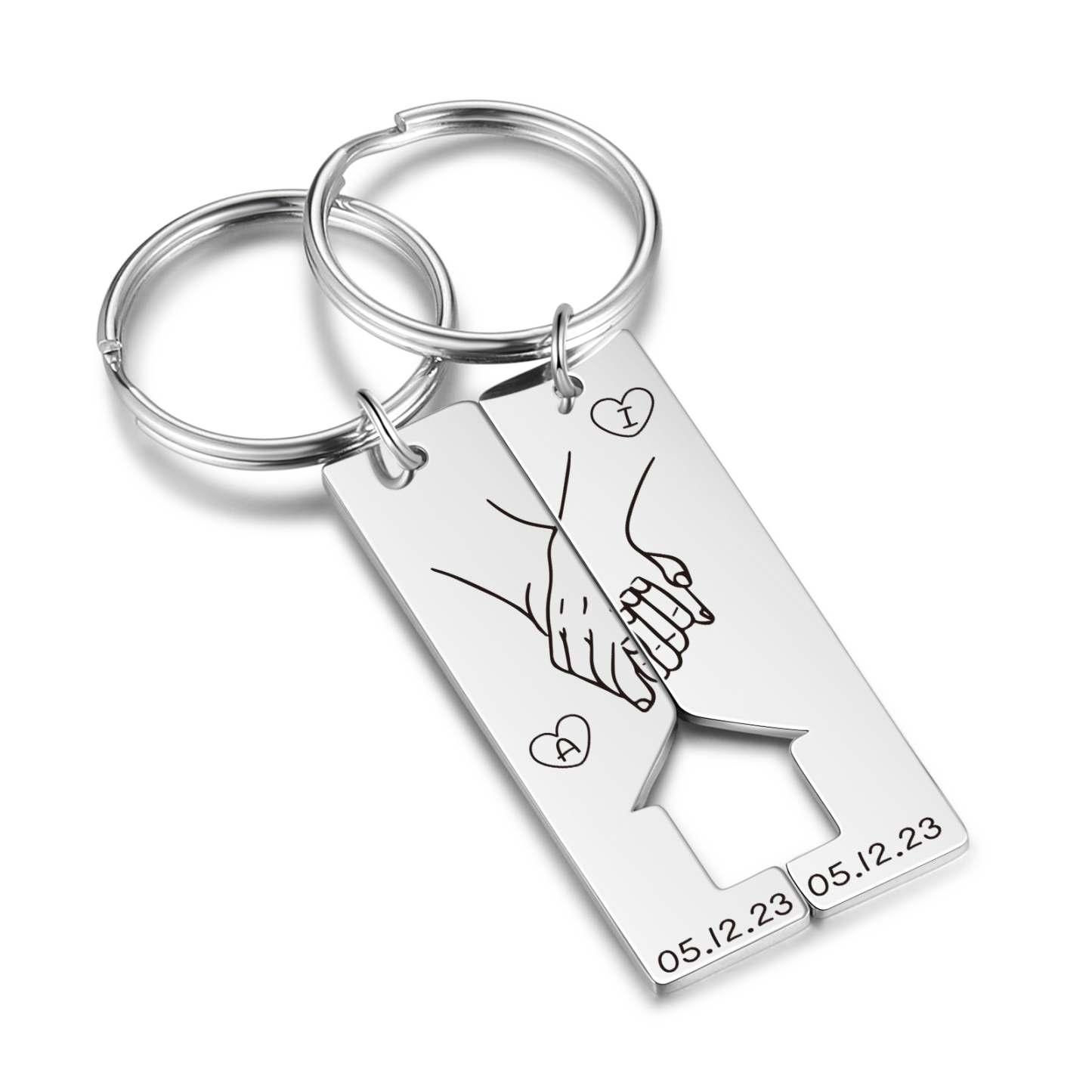 À mon Amour - Porte-Clés la main dans la main 2 Lettres et 2 Dates Personnalisées Coffret Cadeau pour Couple|Jessemade
