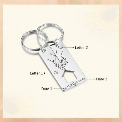 À mon Amour - Porte-Clés la main dans la main 2 Lettres et 2 Dates Personnalisées Coffret Cadeau pour Couple｜Jessemade
