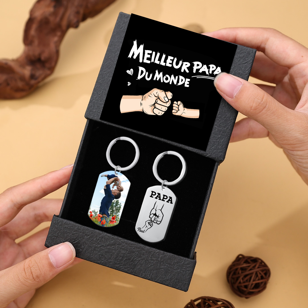 À mon Papa - 1-5 Noms Porte-Clés Poings Personnalisés avec Photo | Cadeau Fête des Pères | Jessemade