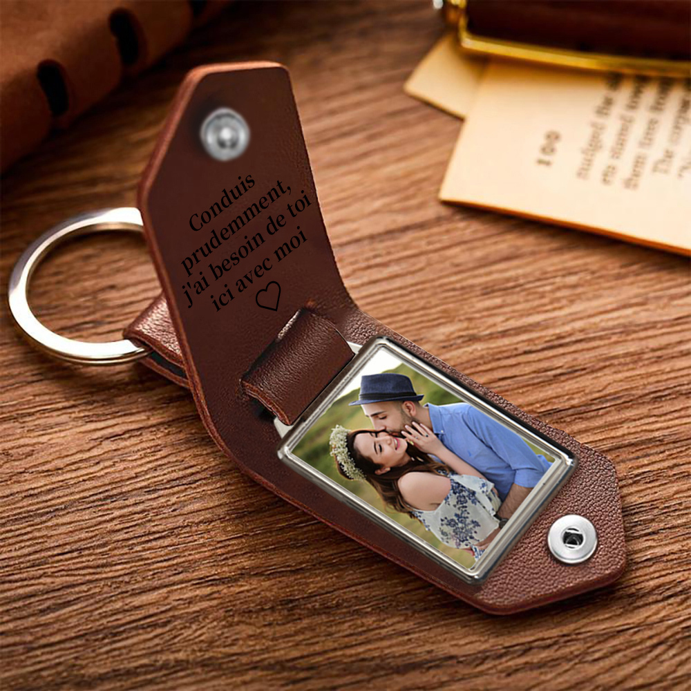 Coffret Cadeau 3PCS Portefeuille Porte-clé et carte de Couple 1 Prénom Personnalisé avec Photo Coffret Cadeau pour Homme | Jessemade