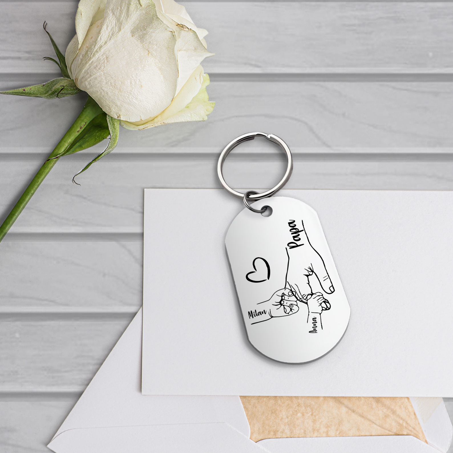 À Mon Papa - Porte-Clés la Main dans la Main 2 Noms Personnalisé Avec Coffret | Jessemade