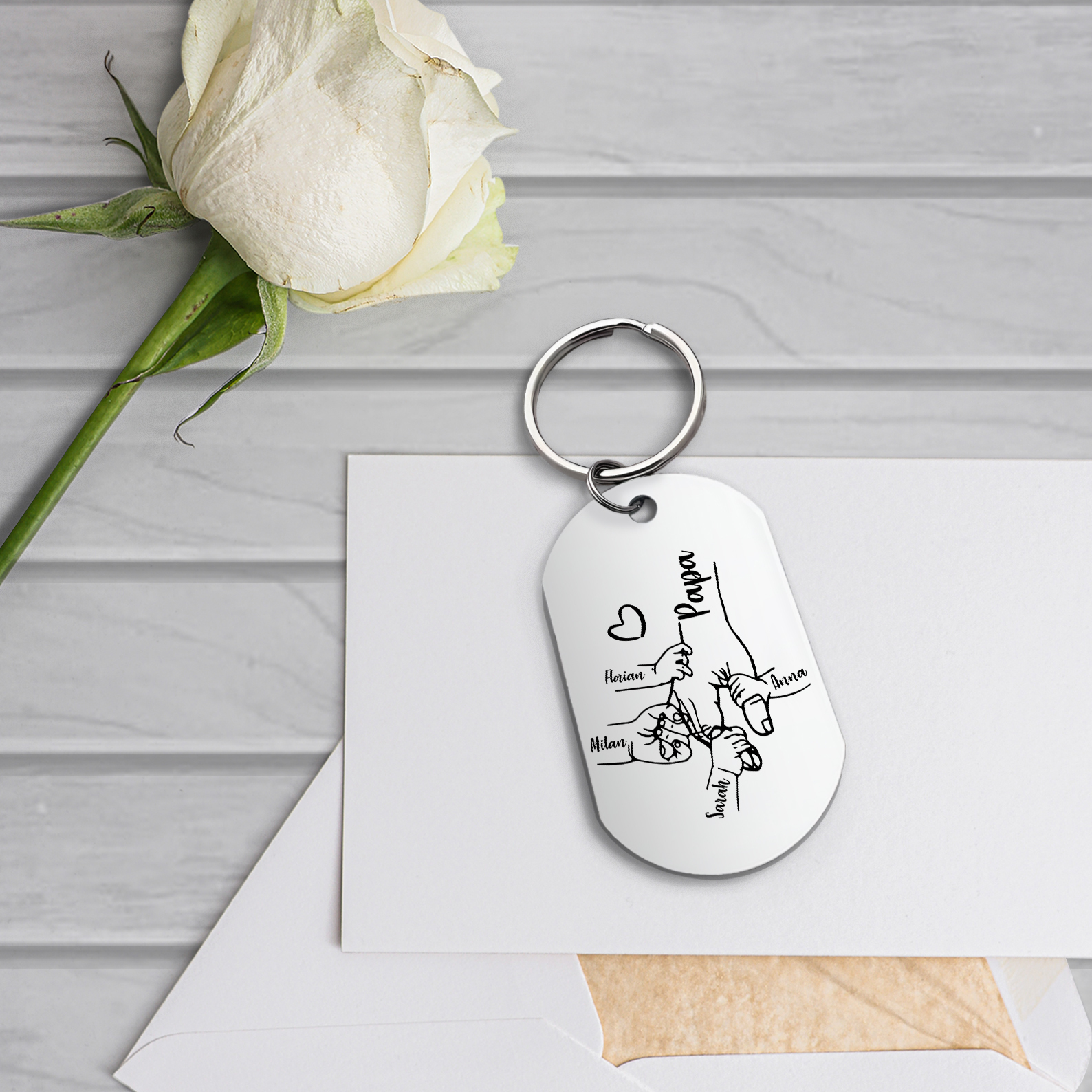 À Mon Papa - Porte-Clés la Main dans la Main 4 Noms Personnalisé Avec Coffret | Jessemade