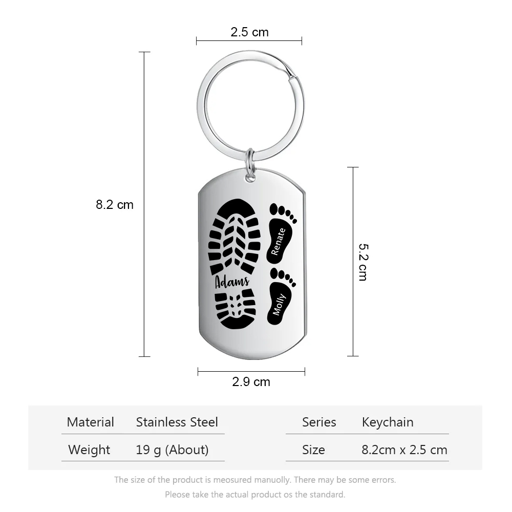 3PCS-Porte-Clés Pieds Bébé 3 Prénoms Personnalisés pour Papa Papi Porte Cles gravés | Jessemade