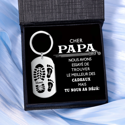 3PCS-Porte-Clés Pieds Bébé 3 Prénoms Personnalisés pour Papa Papi Porte Cles gravés | Jessemade