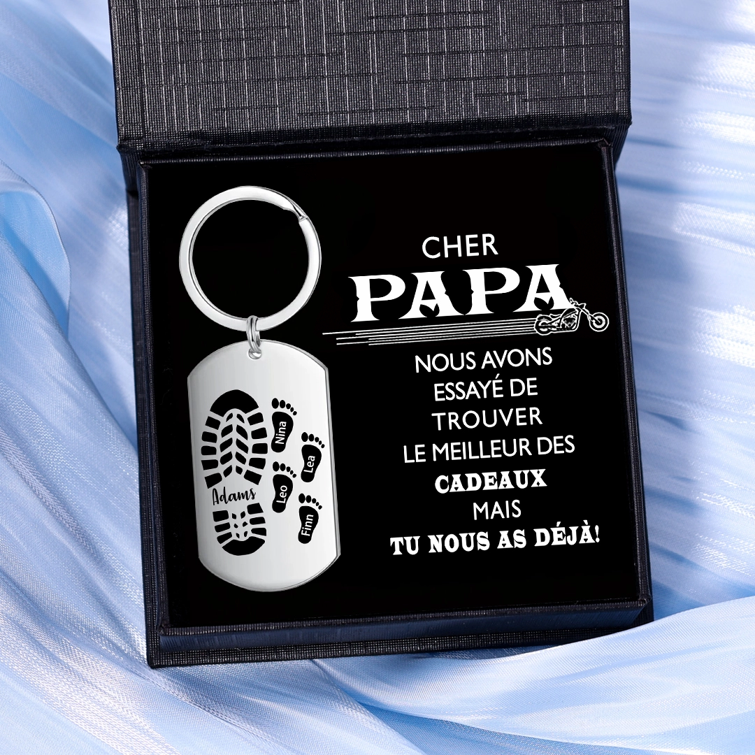 3PCS-Porte-Clés Pieds Bébé 5 Prénoms Personnalisés pour Papa Papi Porte Cles gravés | Jessemade