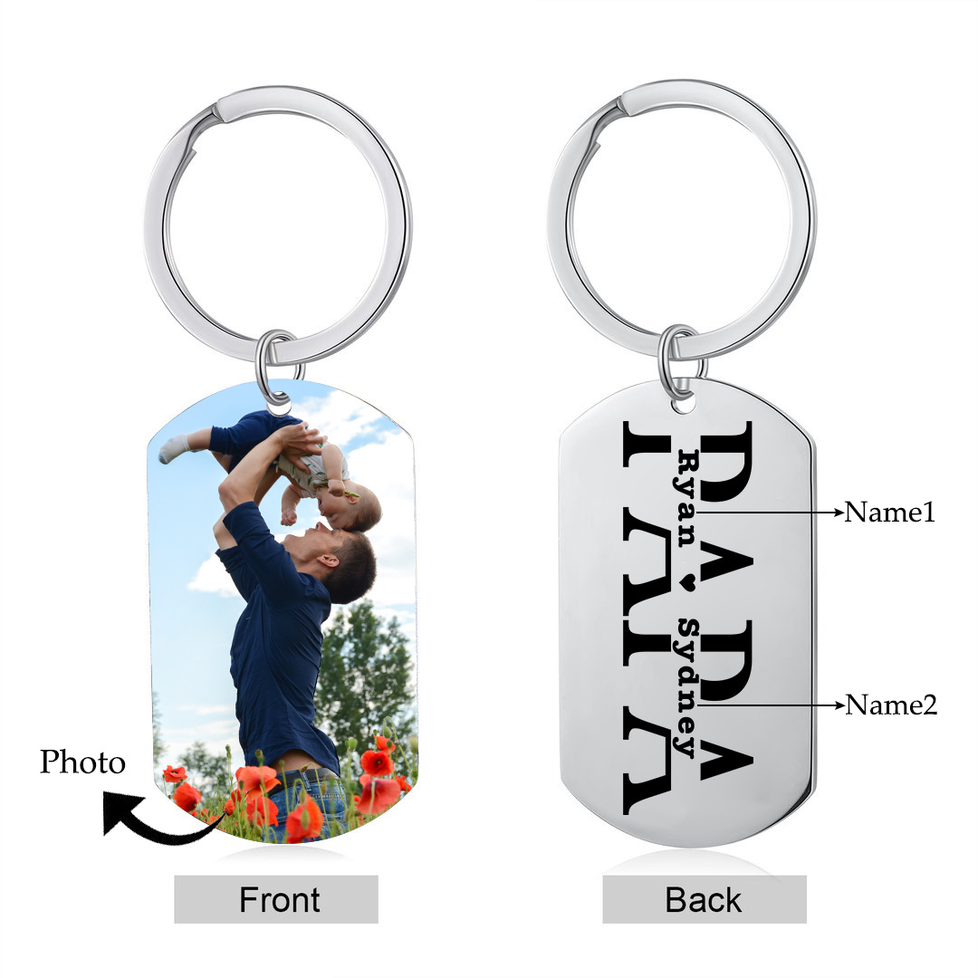 À mon Papa - Porte-Clés Personnalisé avec 2-5 Prénoms avec 1 Photo Gravée | Jessemade