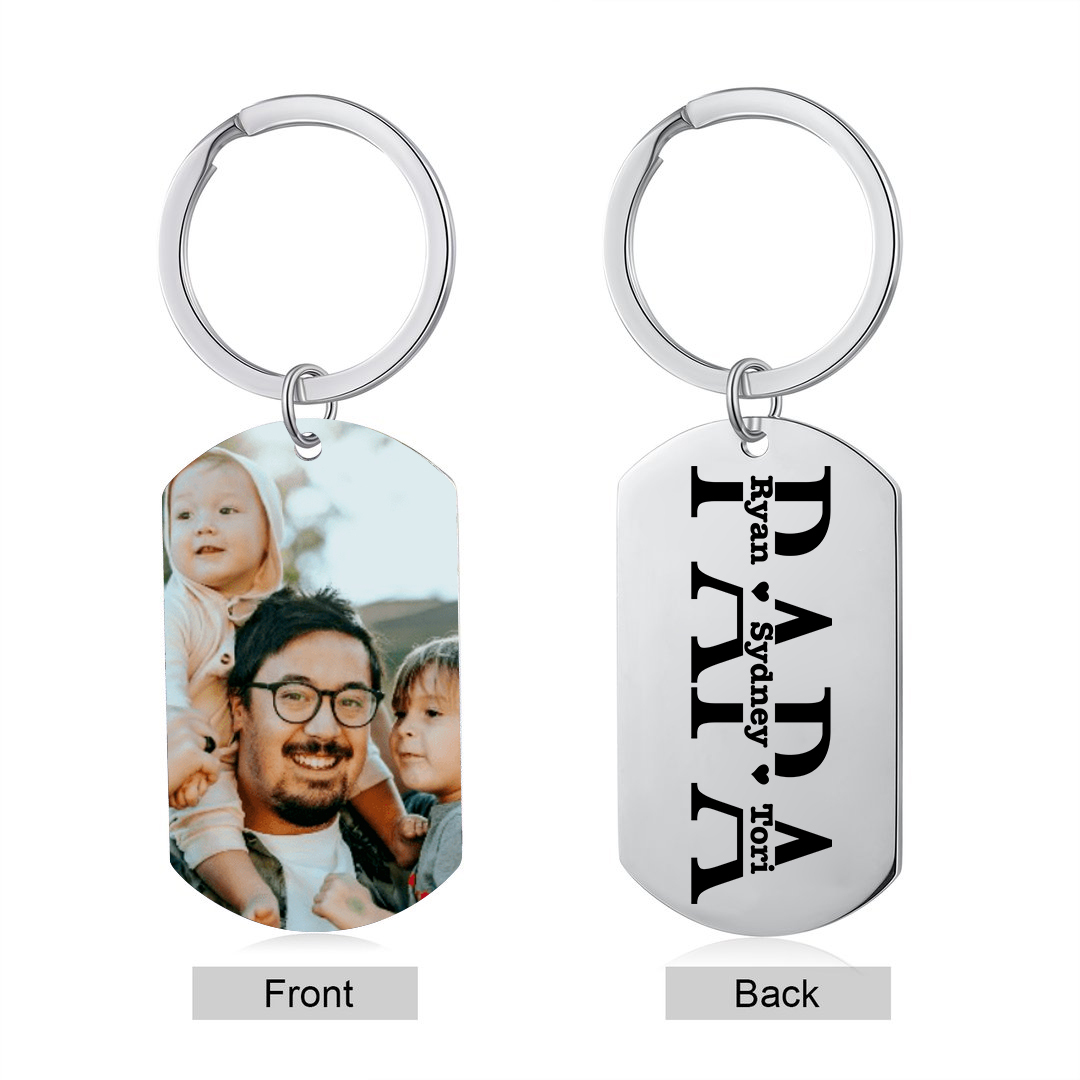 À mon Papa - Porte-Clés Personnalisé avec 2-5 Prénoms avec 1 Photo Gravée | Jessemade