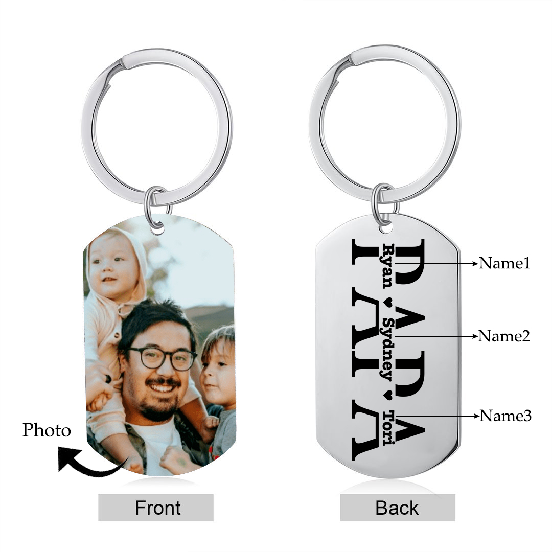 À mon Papa - Porte-Clés Personnalisé avec 2-5 Prénoms avec 1 Photo Gravée | Jessemade