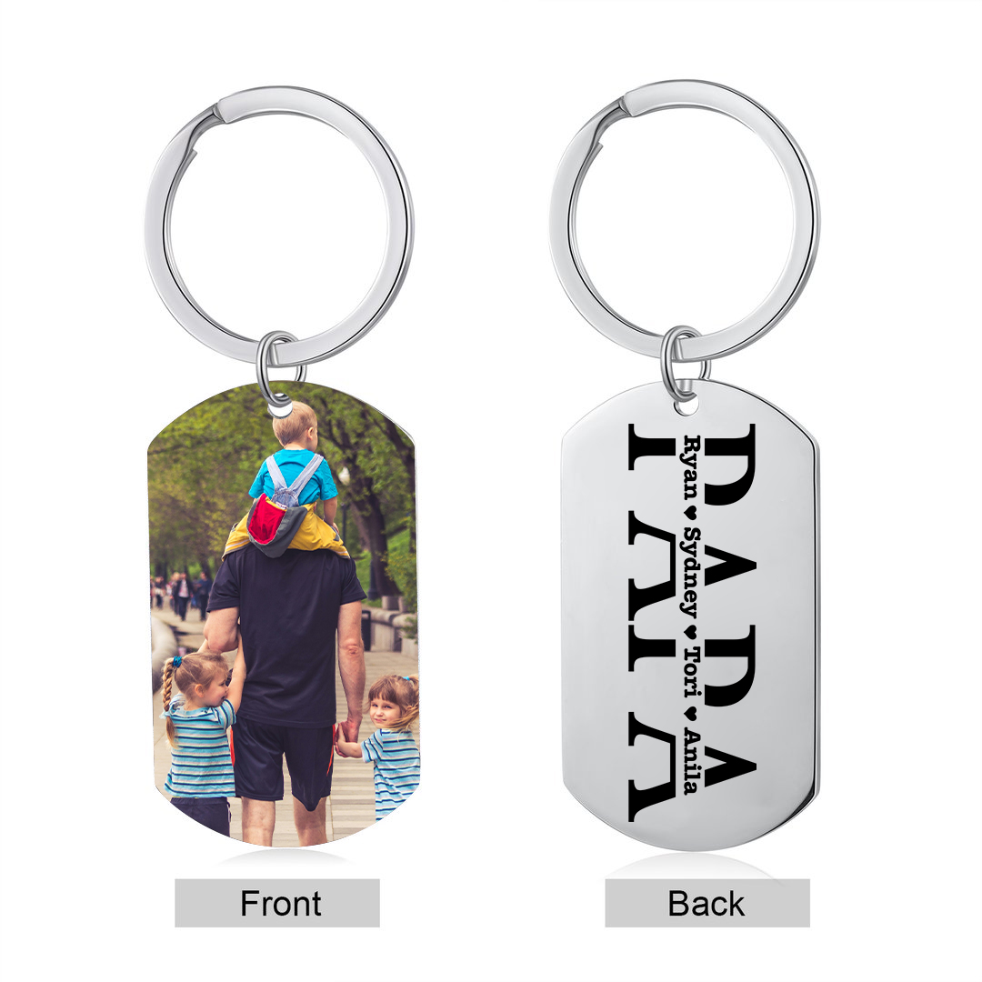 À mon Papa - Porte-Clés Personnalisé avec 2-5 Prénoms avec 1 Photo Gravée | Jessemade