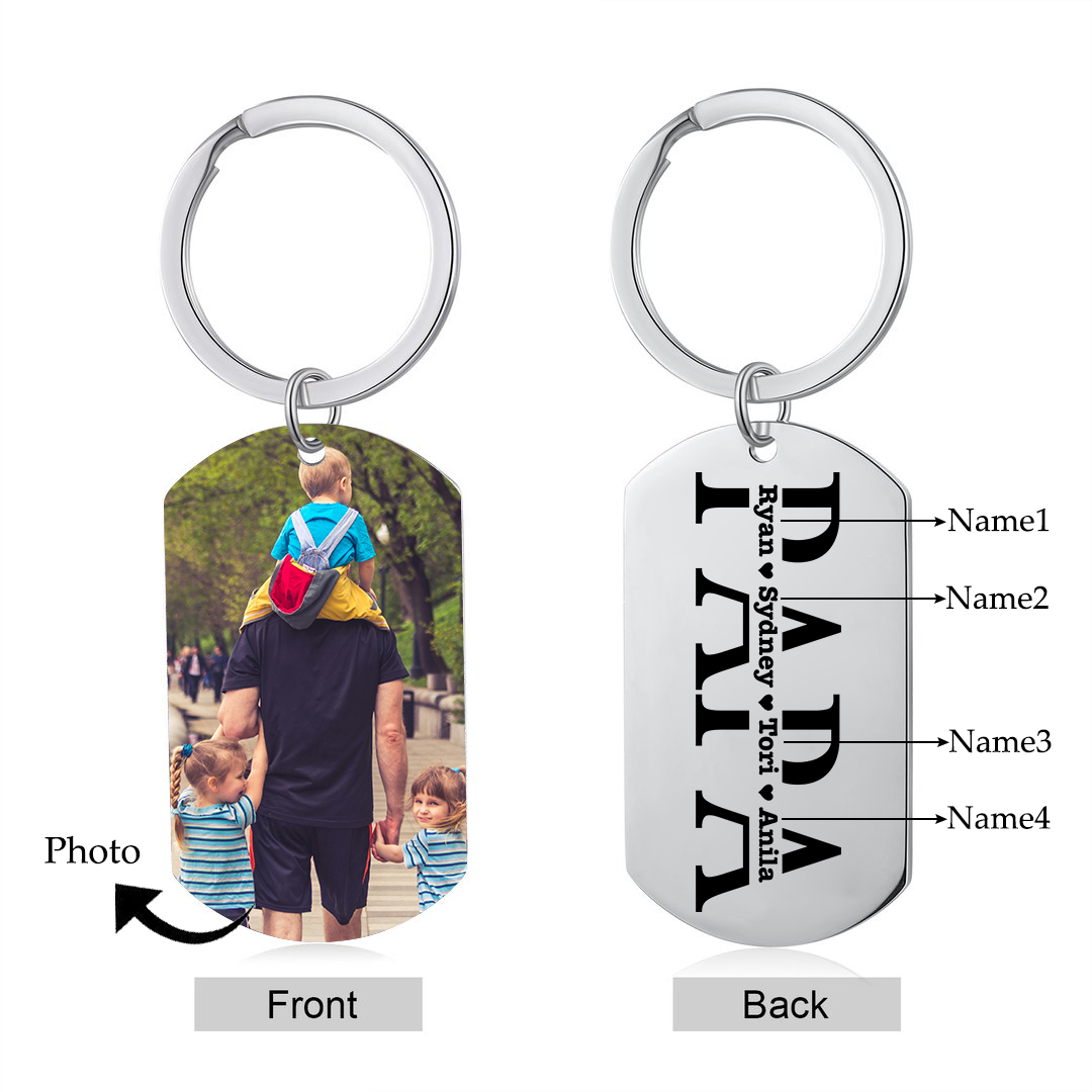 À mon Papa - Porte-Clés Personnalisé avec 2-5 Prénoms avec 1 Photo Gravée | Jessemade