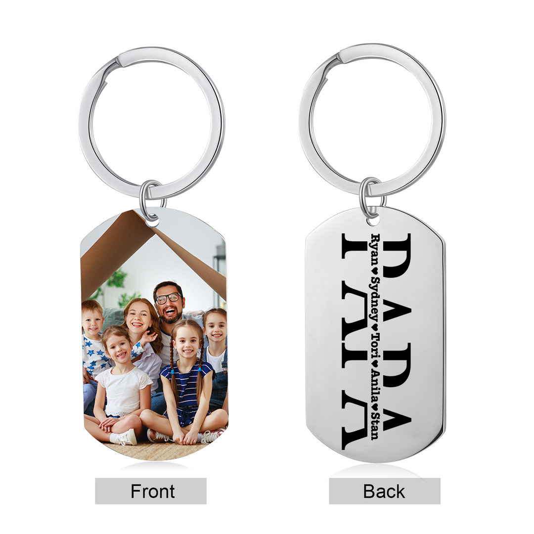 Porte-clés Personnalisé Papa avec 2 à 5 Noms et Photo Gravée | Jessemade