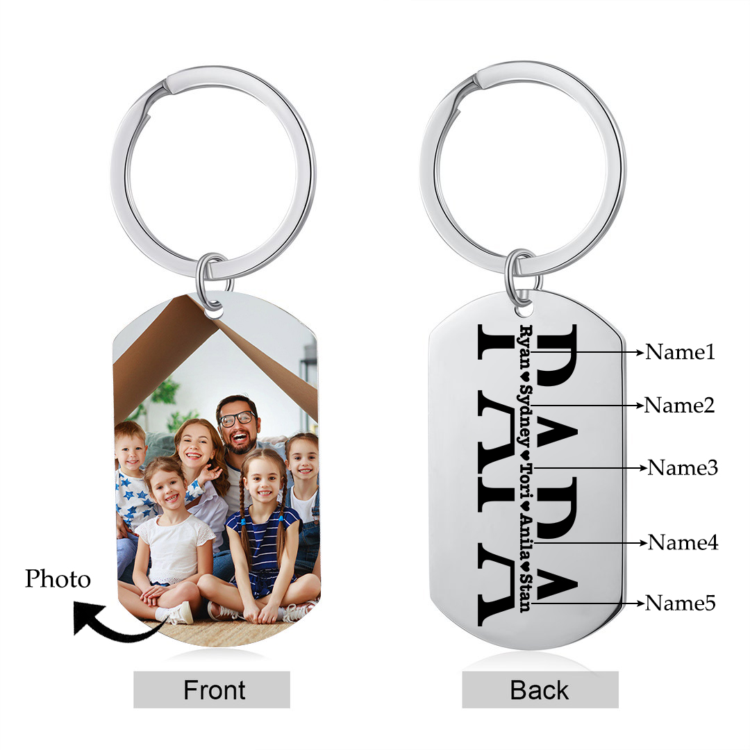 À mon Papa - Porte-Clés Personnalisé avec 2-5 Prénoms avec 1 Photo Gravée | Jessemade