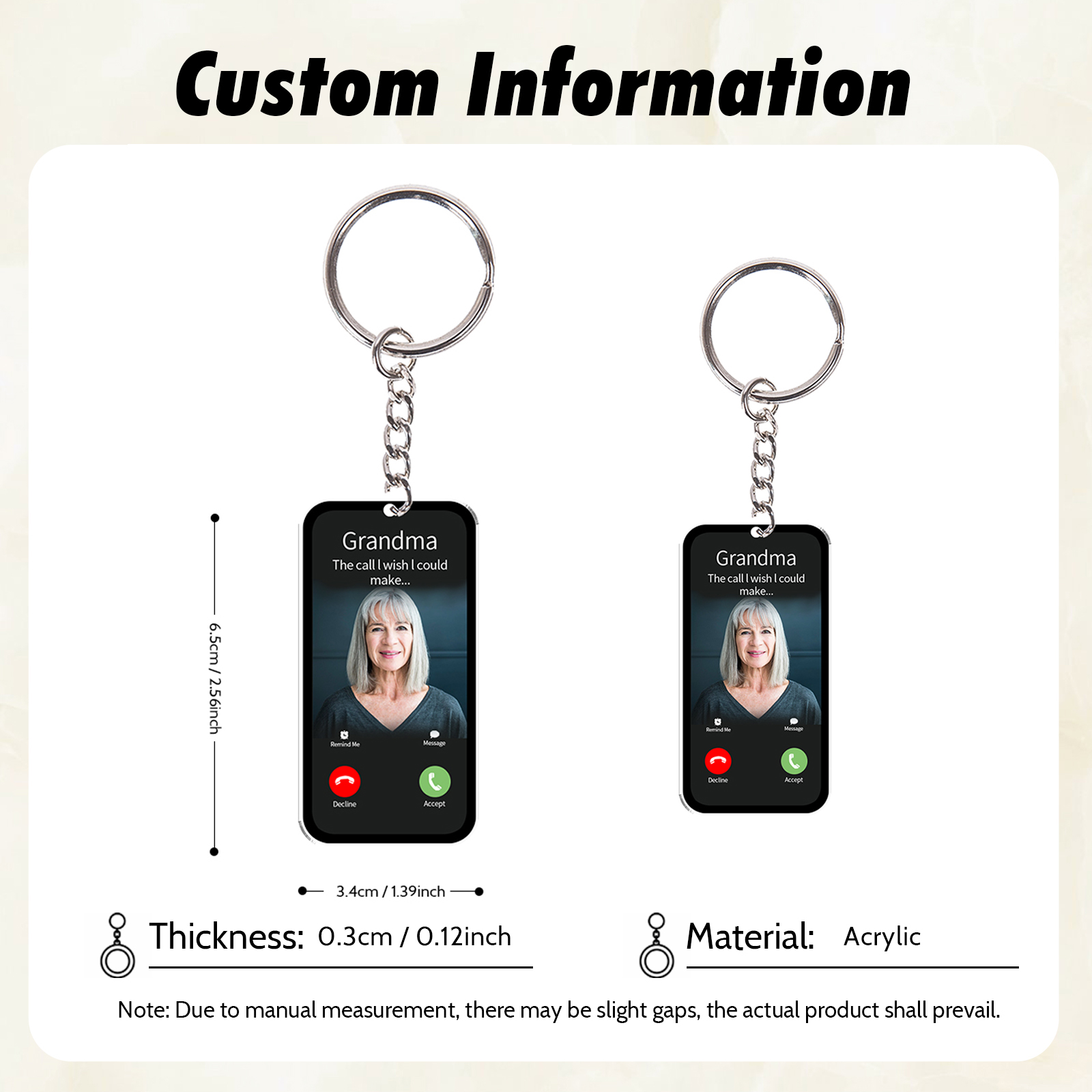 Porte-Clés Acrylique Commémoratif Photo et Prénom Personnalisés avec Texte | Jessemade