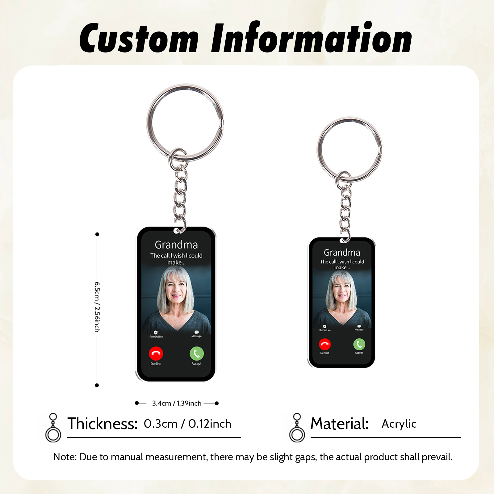 Porte-Clés Acrylique Commémoratif Photo et Prénom Personnalisés avec Texte | Jessemade