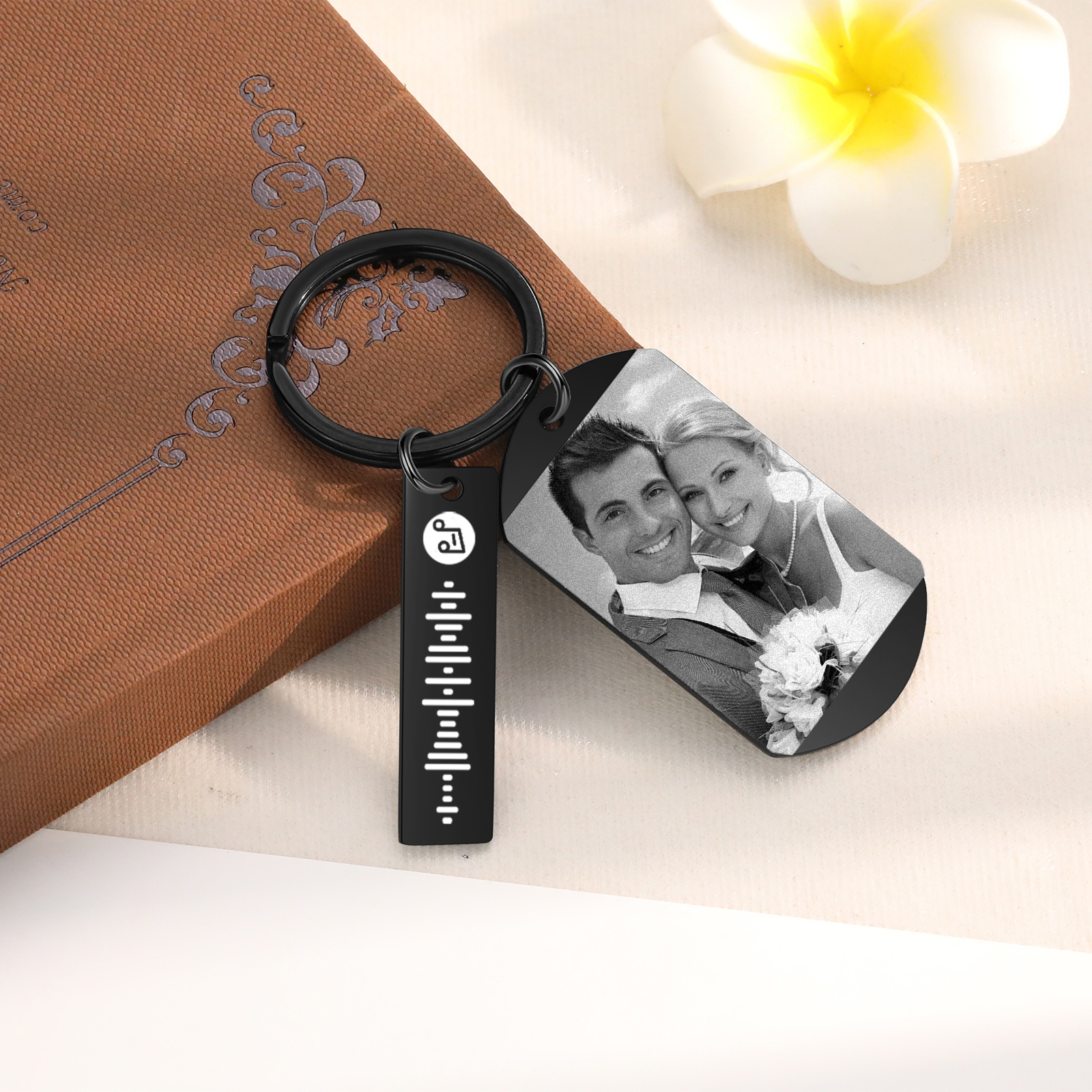 Porte-Clés Couple Texte avec Photo et Date Personnalisées code Spotify Cadeau pour couple | Jessemade