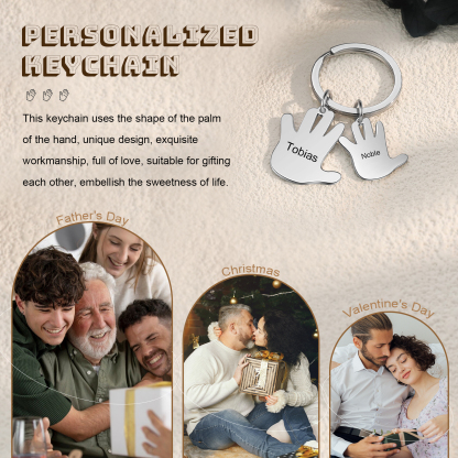 Porte-Clés Mains 2 Prénoms Personnalisés Porte-clé famille