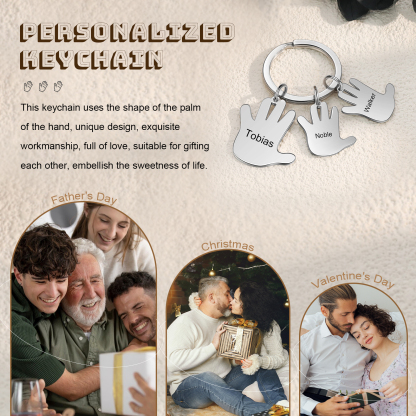 Porte-Clés Mains 3 Prénoms Personnalisés Porte-clé famille