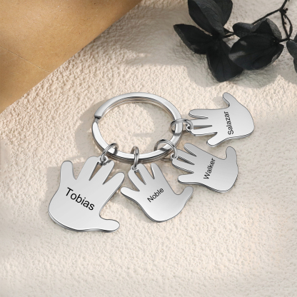 Porte-Clés Mains 4 Prénoms Personnalisés Porte-clé famille