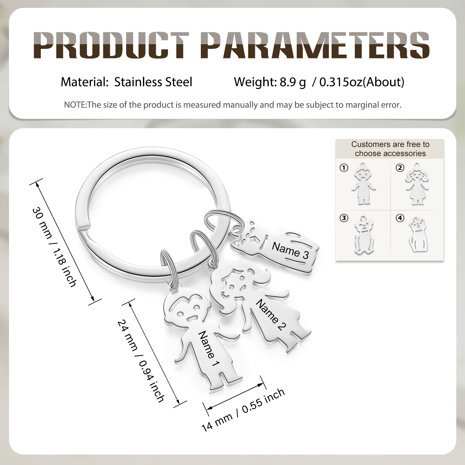 Porte-Clés 3 Prénoms Personnalisés avec 3 Breloques Enfant | Jessemade