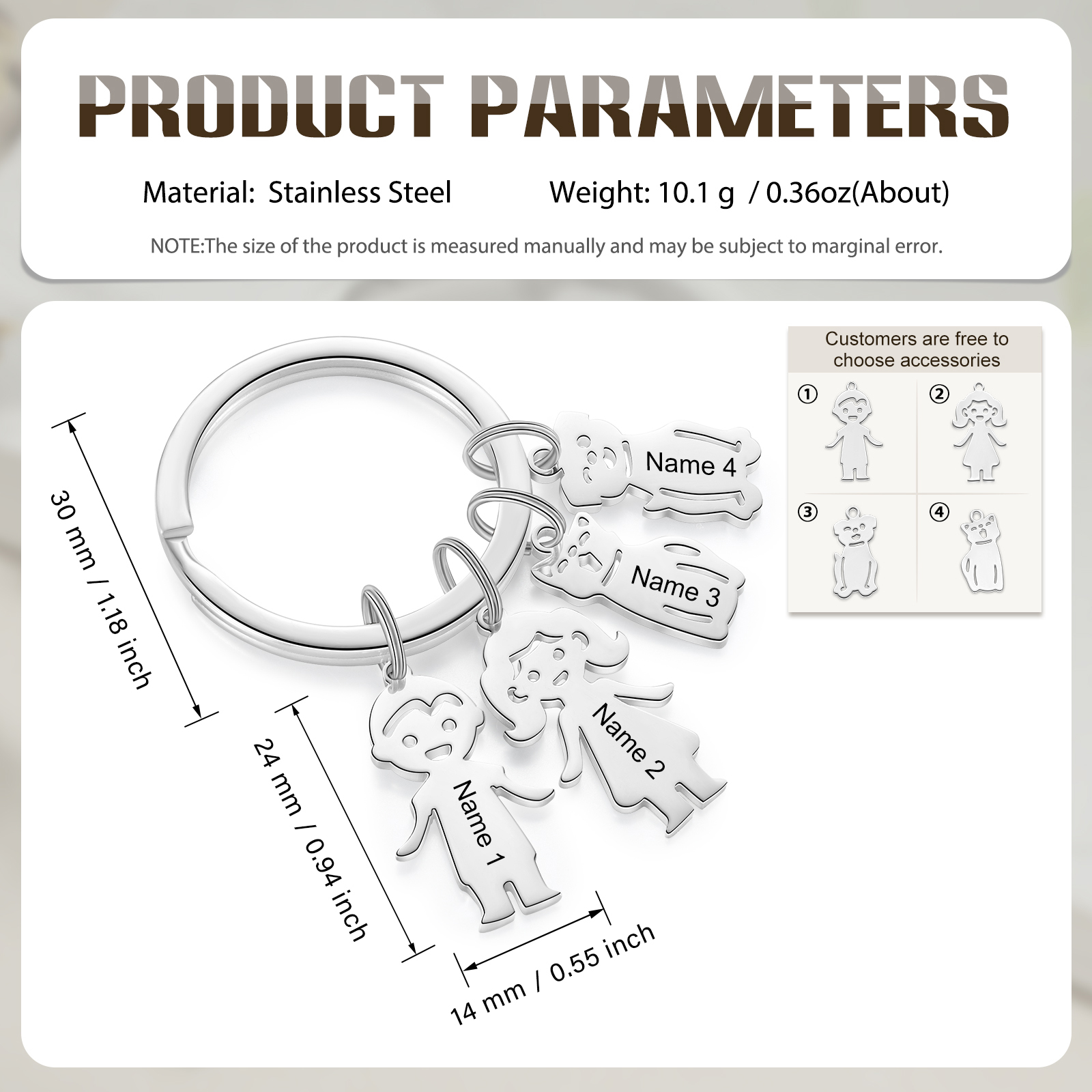 Porte-Clés 4 Prénoms Personnalisés avec 4 Breloques Enfant | Jessemade