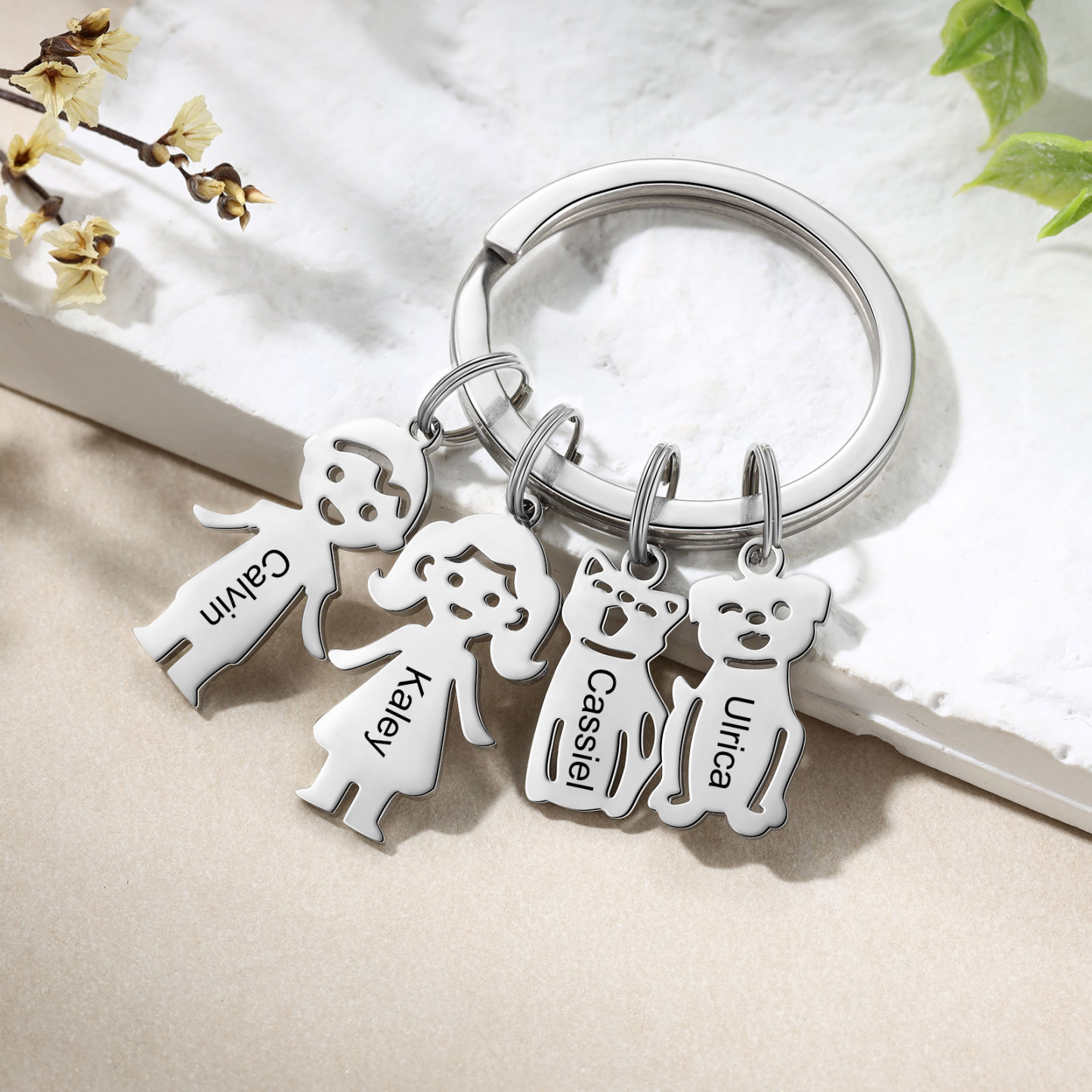 Porte-Clés 4 Prénoms Personnalisés avec 4 Breloques Enfant | Jessemade