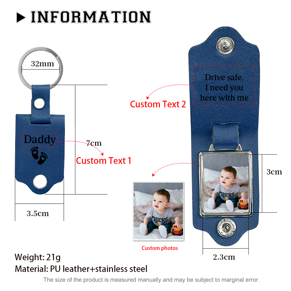 À mon Papa - Porte-Clés en Cuir PU personnalisé avec 2 Textes et Photo | Jessemade