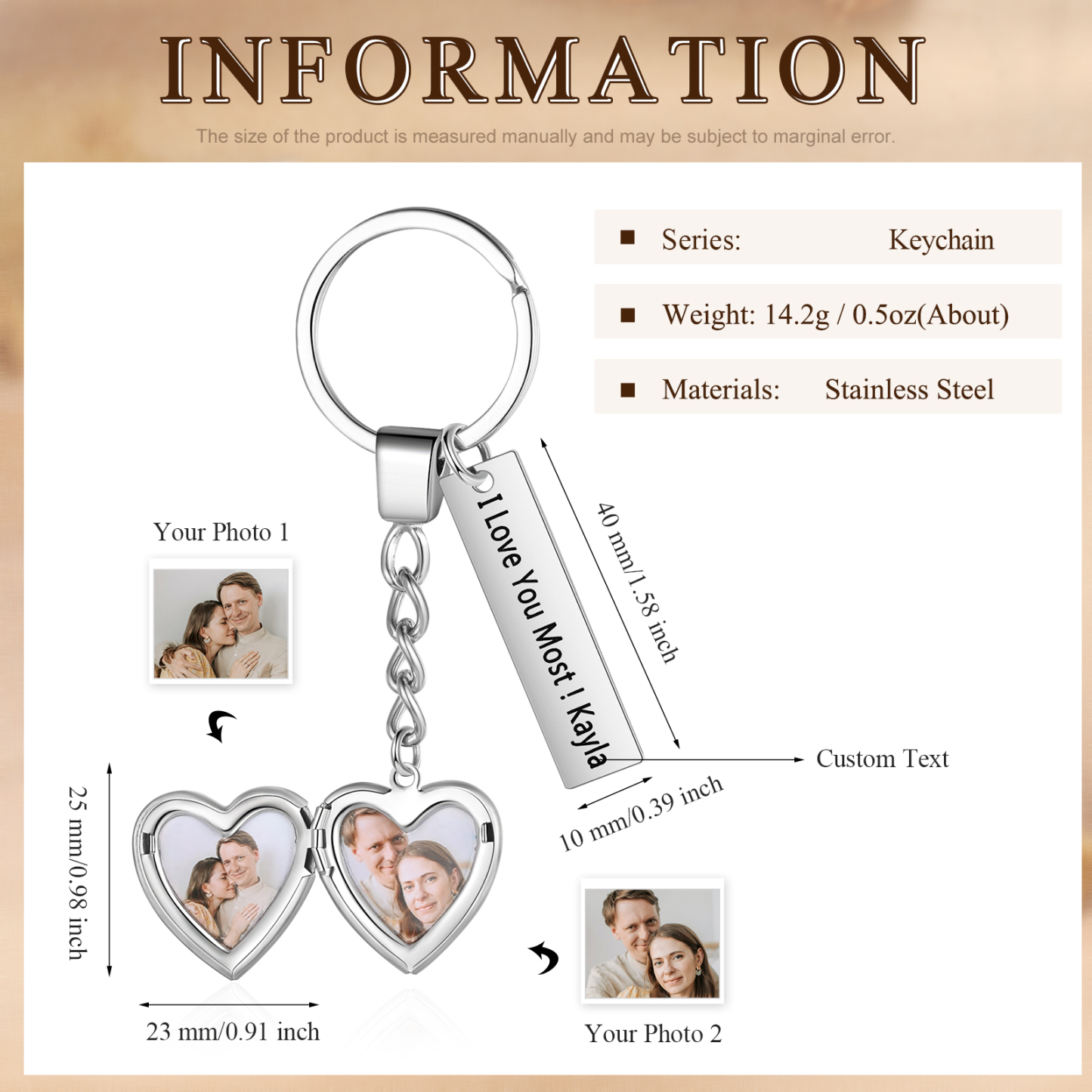 Porte-Clés 2 Photos Personnalisés Avec 1 texte Cadeau pour couple| Jessemade